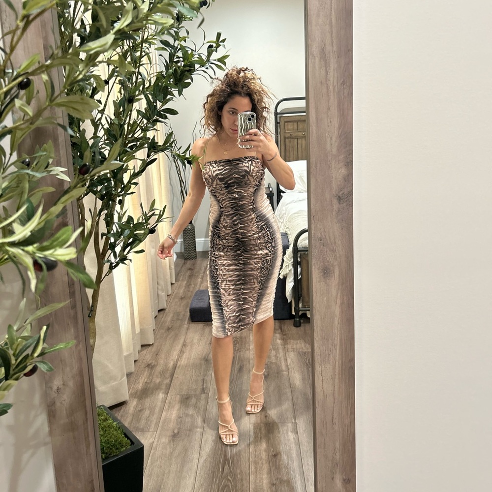 AFRM animal print body con dress